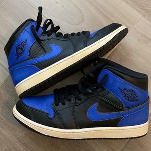 Nike Air Jordan 1 Mid Royal with vintage treatment